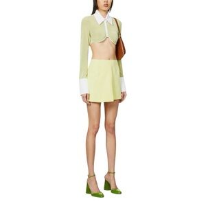MIRROR PALAIS Heart-Pocket High-Waist Silk-Crepe Mini Skirt in Lime